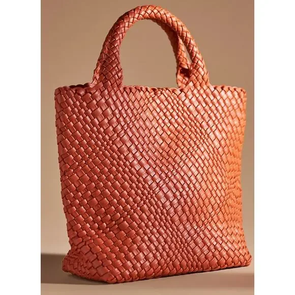 Anthropologie orange Woven Faux Leather Tote - Picture 7 of 7